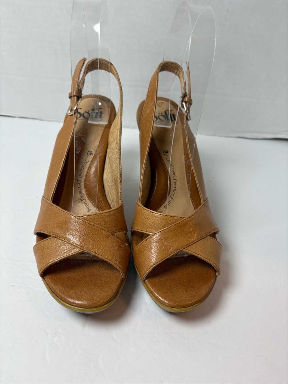 Sofft Brown Leather Wedge Sandals Open Toe Slingback Size 6.5M